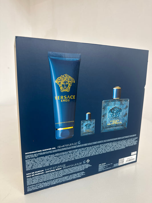 Versace Eros 3Pc Gift Set 3.4 Eau de Parfum, 5.0 S/G, 10ml Mini