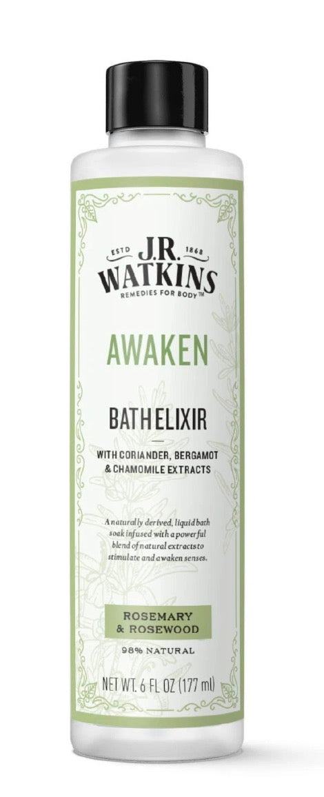 J.R. Watkins Awaken Bath Elixir, Liquid Bath Soak, Rosemary & Rosewood 6 oz