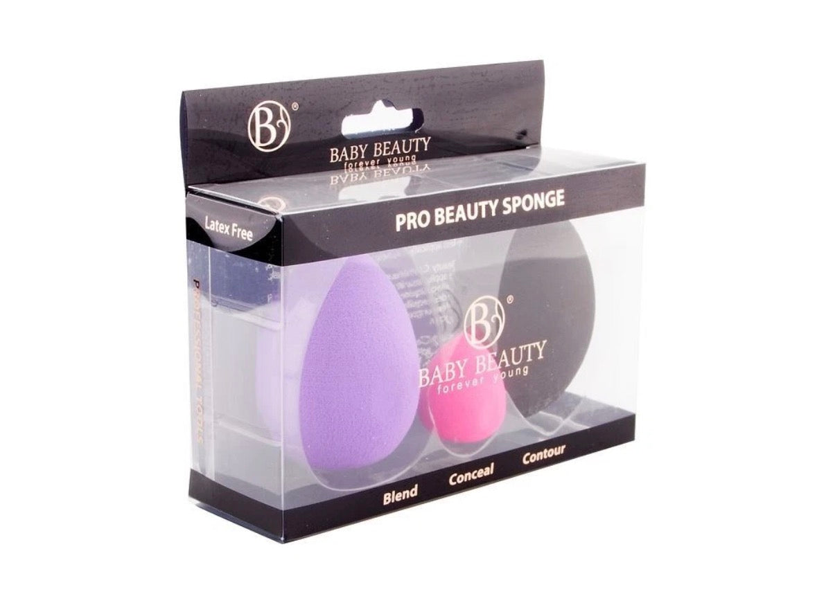3 Pc Beauty Makeup Black/Pink Sponge Blender Flawless Latex Free Foundation Puff