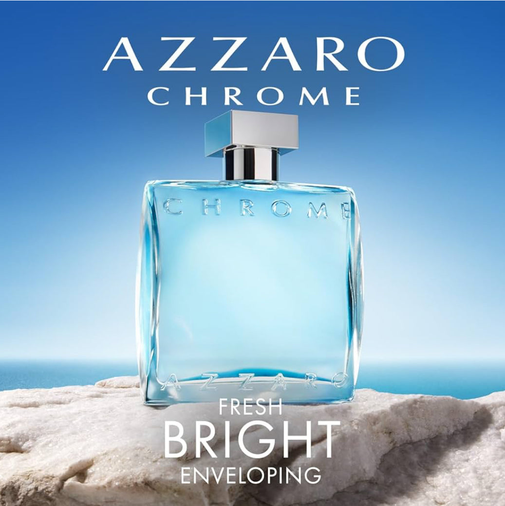 Azzaro Chrome 3.4 Eau de Toilette - Fresh Aquatic Mens Cologne - Citrus, Woody, Musky Fragrance -Fresh Notes of Bergamot - Everyday Wear - Classic Summer Beach Scent - Luxury Perfumes for Men