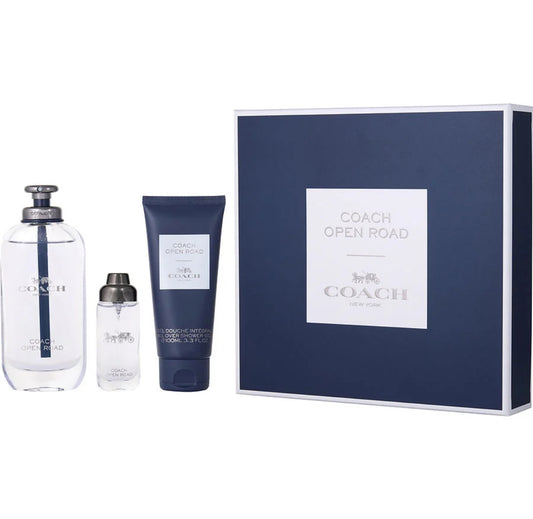 Coach Open Road Gift Box 3Pc 3.4 fl.oz. Eau De Toilette, 3.4 oz Shower Gel, Mini 0.5 fl.oz.