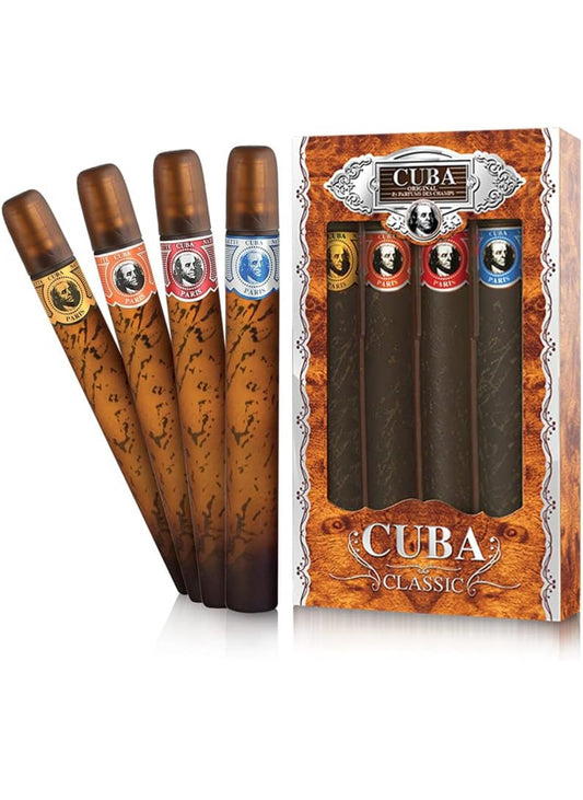 Cuba Gift set 4Pc, 1.17 Oz Spray(Blue, Gold, Orange, Red)